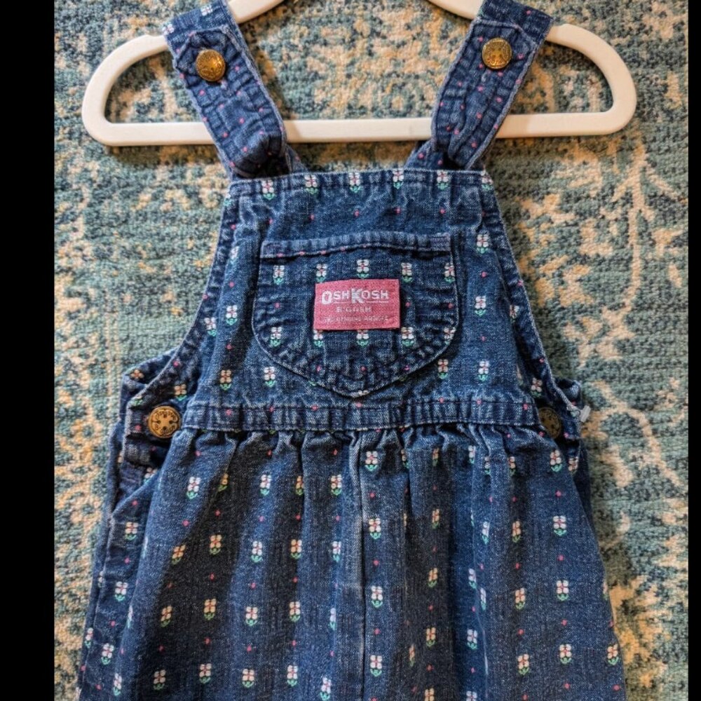 Vintage Oshkosh Girls 3t/4t Flower Overalls Paper Tag Made in USA
